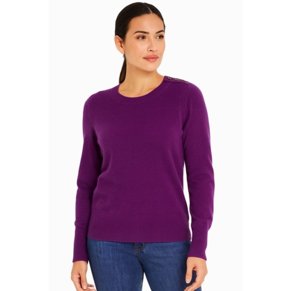 Fenn Wright Manson Purple 100% Cashmere Crew Button Shoulder‎ Sweater S 91-11
